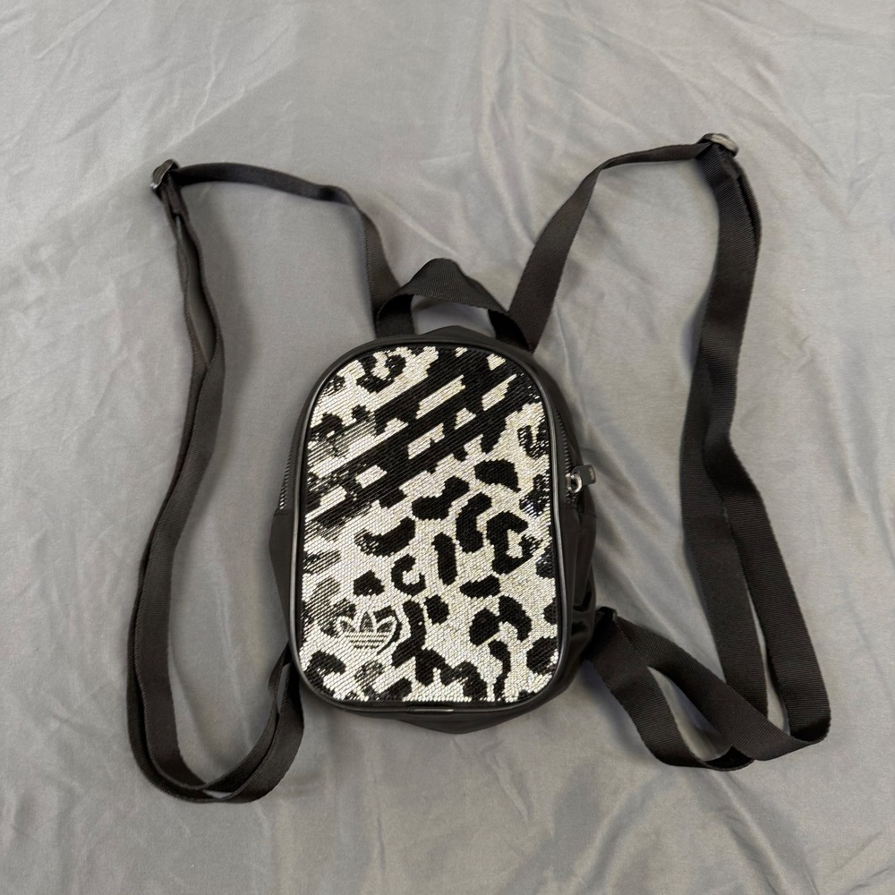 Adidas Originals Mini Backpack Black Leopard Rhinestone Trefoil Small Bag